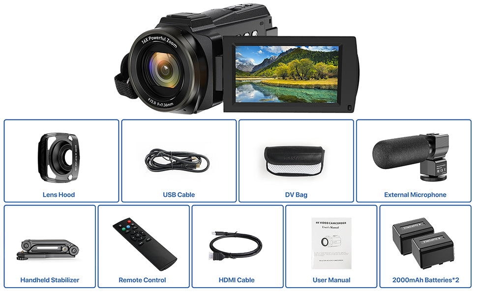 4K Videokamera Camcorder UHD 48MP WiFi IR Nachtsicht Vlogging Kamera,16X DigitalZoom 3" IPS 270°Drehbarer Touchscreen YouTube Camera