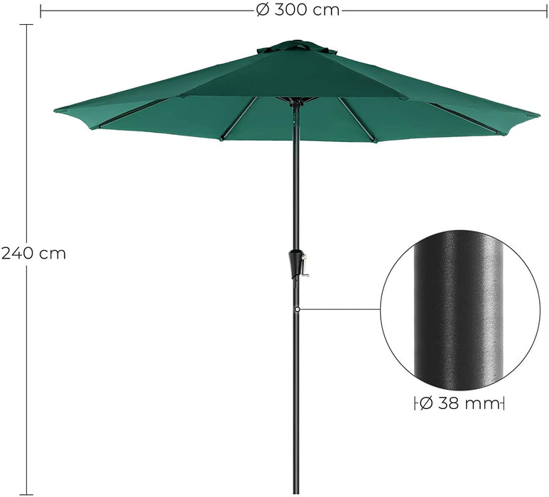 Sonnenschirm, Ø 300 cm, Gartenschirm, Marktschirm, UV-Schutz bis UPF 50+, Terrassenschirm, Sonnenschutz, knickbar, mit Kurbel, ohne Ständer, Garten, Balkon, Terrasse, dunkelgrün