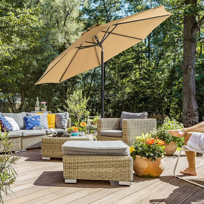 Sonnenschirm, Ø 270 cm, Gartenschirm, Marktschirm, UV-Schutz bis UPF 50+, Terrassenschirm, Sonnenschutz, knickbar, mit Kurbel, ohne Ständer, Garten, Balkon, Terrasse, taupe