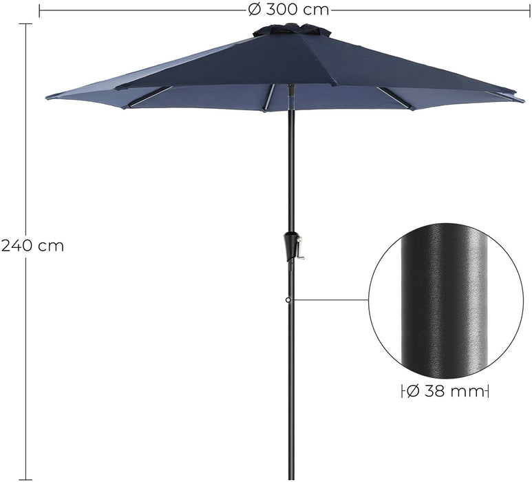 Sonnenschirm, Ø 300 cm, Gartenschirm, Marktschirm, UV-Schutz bis UPF 50+, Terrassenschirm, Sonnenschutz, knickbar, mit Kurbel, ohne Ständer, Garten, Balkon, Terrasse, marineblau