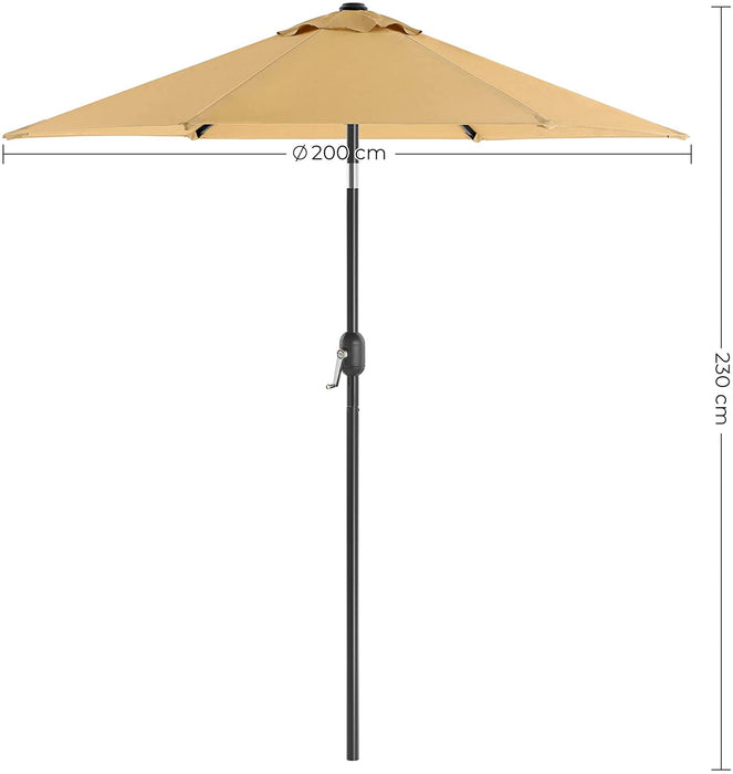 Sonnenschirm 200 cm, Marktschirm, Gartenschirm, Schirmmast und Schirmrippen aus Metall, knickbar, ohne Ständer, für Terrasse und Balkon, Taupe