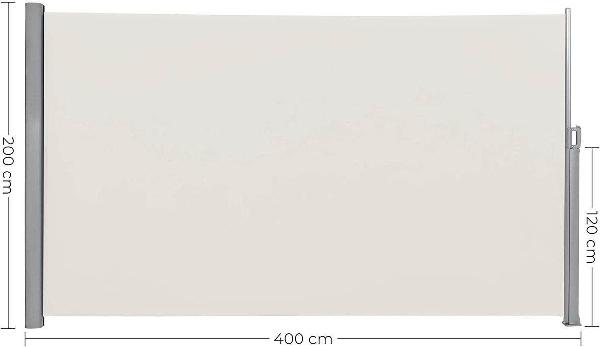 Seitenmarkise, ausziehbar, 200 x 400 cm (H x L), Sichtschutz, Sonnenschutz, Seitenrollo, für Balkon, Terrasse, Garten, beige