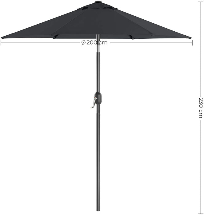 Sonnenschirm 200 cm, Marktschirm, Gartenschirm, UV-Schutz bis UPF 50+, Schirmmast und Schirmrippen aus Metall, knickbar, ohne Ständer, für Terrasse und Balkon, grau