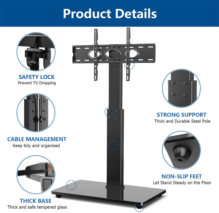 TV Ständer TV Bodenständer für 32-65 Zoll Fernseher, TV Standfuss Freistehend Fernsehständer Max. VESA 600x400 mm Höhenverstellbar Schwenkbar