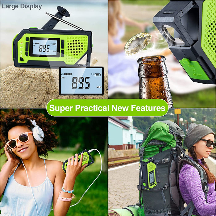 Kurbelradio mit LCD-Display und 2000mAh Wiederaufladbare Batterie Solar Radio Tragbar Notfallradio mit Handkurbel Solar Power Bank Aufziehbares Licht mit SOS Alarm Karabiner Kopfhöreranschluss