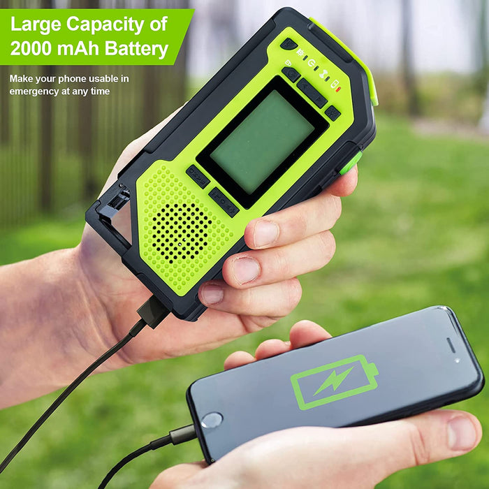 Kurbelradio mit LCD-Display und 2000mAh Wiederaufladbare Batterie Solar Radio Tragbar Notfallradio mit Handkurbel Solar Power Bank Aufziehbares Licht mit SOS Alarm Karabiner Kopfhöreranschluss