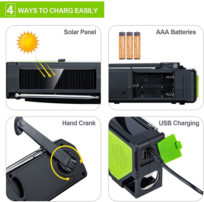 Kurbelradio mit LCD-Display und 2000mAh Wiederaufladbare Batterie Solar Radio Tragbar Notfallradio mit Handkurbel Solar Power Bank Aufziehbares Licht mit SOS Alarm Karabiner Kopfhöreranschluss