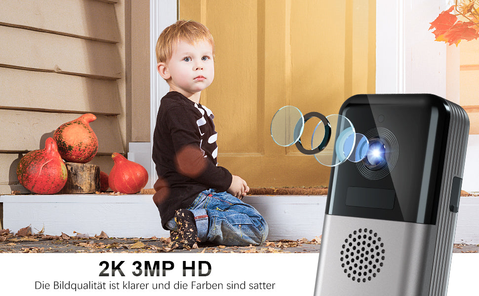 WLAN Video Türklingel mit Kamera 2K HD, Ctronics 10000mAh Akku Kabellose Video Doorbell mit Gong, PIR Personenerkennung, Erweiterte WLAN Verbindung