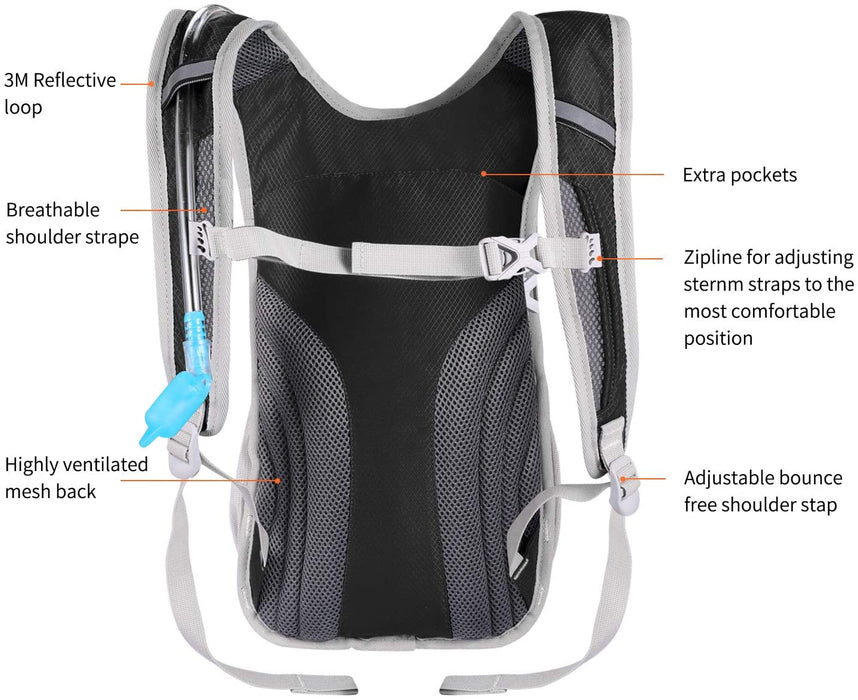 Trinkrucksack, Trinkrucksack mit 2 Liter Trinkblase leichte Isolierung, für Laufen, Wandern, Reiten, Camping, Radfahren, Klettern für Damen und Herren