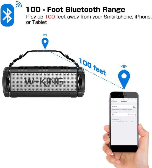 50W(70W Gipfel) Bluetooth Lautsprecher IPX6 Wasserdicht, 24 Stunden Laufzeit, 8000mAh Power Bank, 30 Meter Reichweite, Tragbare Bluetooth Speaker