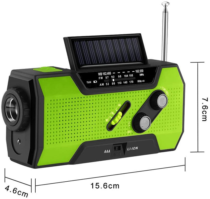 Kurbelradio mit Handyladefunktion Solar, FORNORM Tragbares Notfallradio Powerbank mit Taschenlampe und USB Ladegerät, AM/FM/NOAA, 4 Modi Aufladen, SOS Alarm für Wandern Camping Ourdoor, Grün