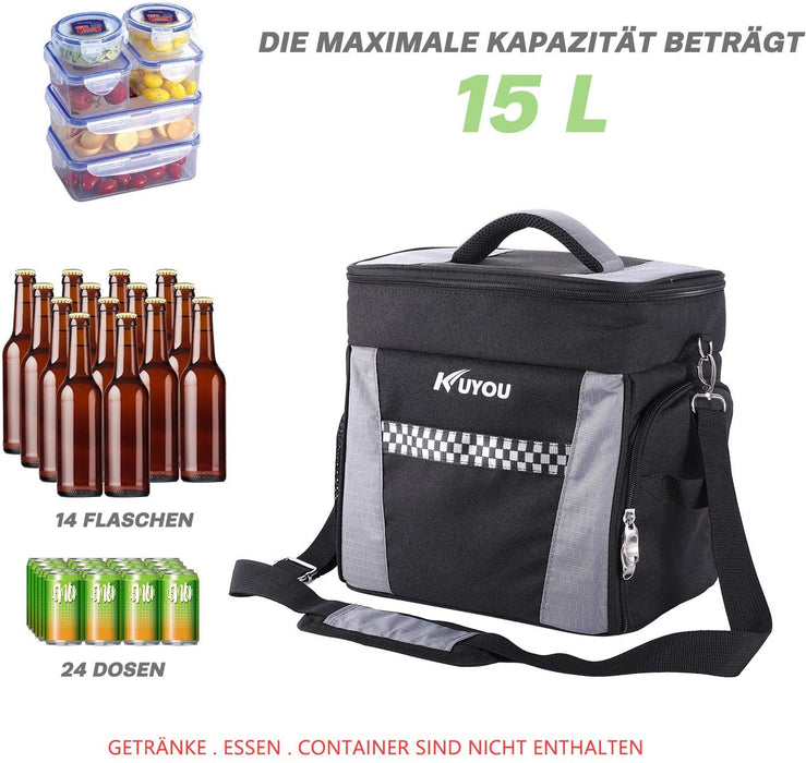 Kühltasche, 15L Große Längere Abkühlzeit bis 12 Stunden, Zusammenklappbare und Isolierte Auslaufsichere Lunchtasche, Kühlbox für Camping Picknick