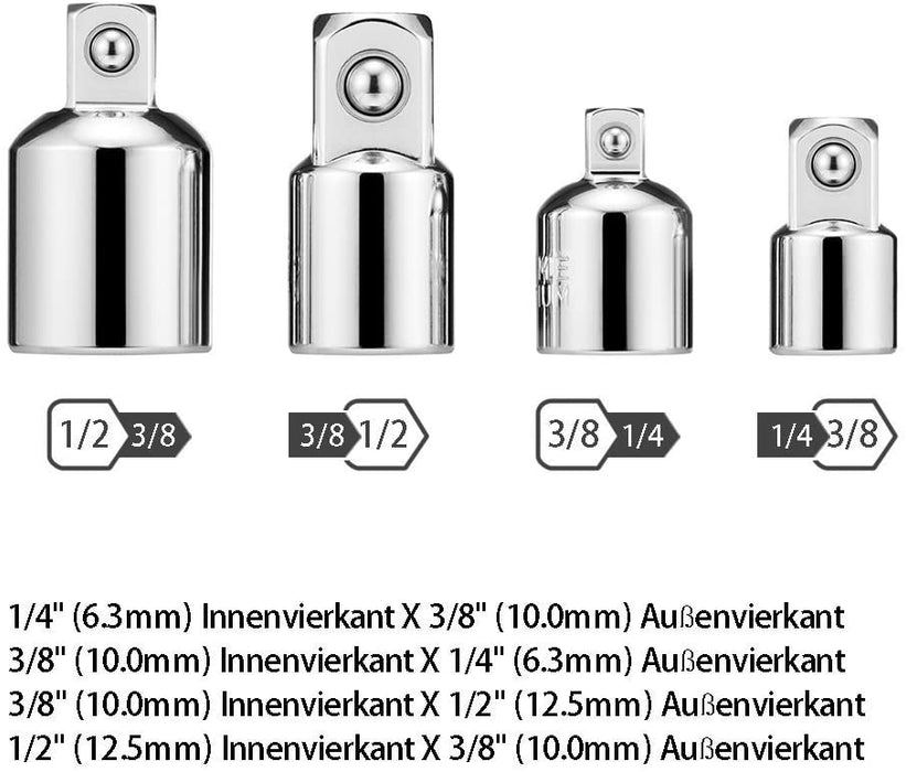 Akkuschrauber Stecknussadapter Set inkl. 3tlg. Sechskant Stecknussadapter Stecknuss Adapter Steckschlüssel Schraubenschlüssel+4tlg.