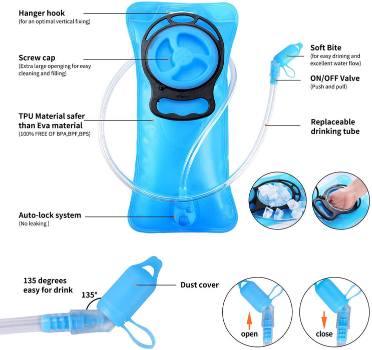 Trinkrucksack, Trinkrucksack mit 2 Liter Trinkblase leichte Isolierung, für Laufen, Wandern, Reiten, Camping, Radfahren, Klettern für Damen und Herren