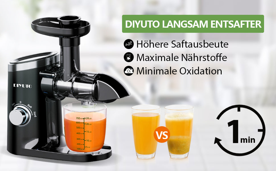 Slow Juicer Entsafter, Entsafter Slow Juicer mit 2 Geschwindigkeiten, Maximale Nährstoffe - 90% Saftreinheit, Entsafter Gemüse und Obst