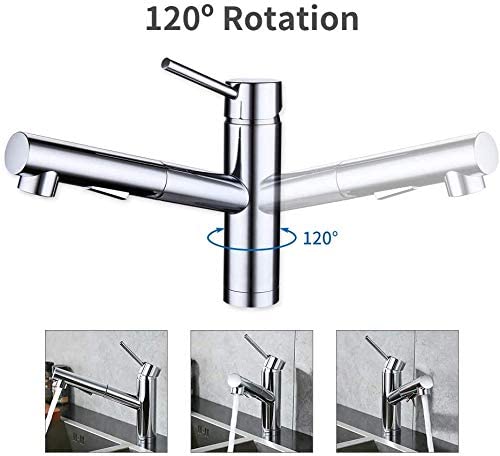 Wasserhahn Küche/Bad Ausziehbar, küchenarmatur mit Brause, Spültischarmatur mit herausziehbarer Dual-Spülbrause, Armatur Bad 120° Schwenkbar Warm Kalt