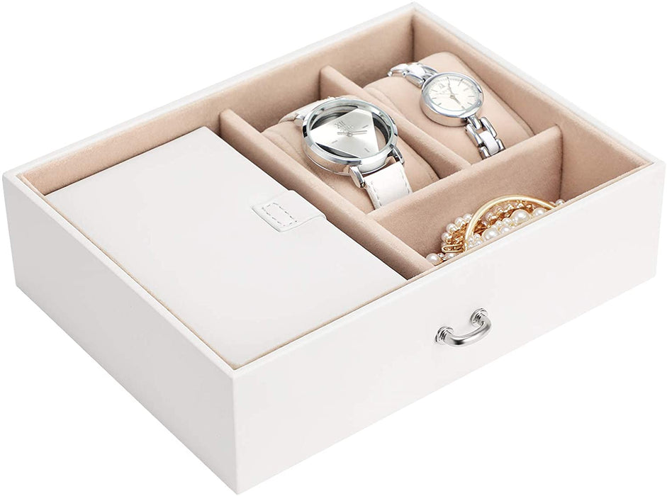 Schmuckkasten, Schmuckkästchen mit 2 Schubladen, abschließbarer Schmuck-Organizer mit Spiegel, herausnehmbare Reise-Box, für Ringe, Armbänder