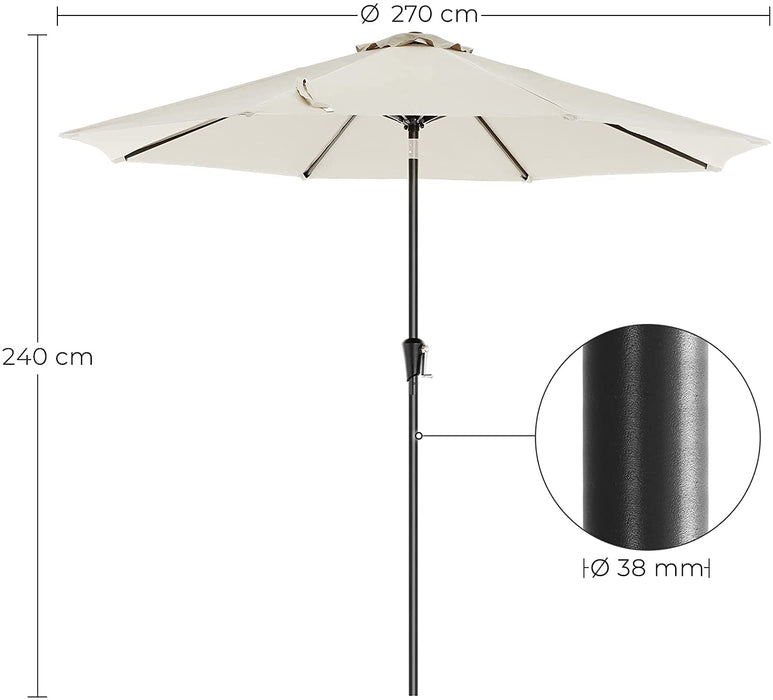 Sonnenschirm, Ø 270 cm, Gartenschirm, Marktschirm, UV-Schutz bis UPF 50+, Terrassenschirm, Sonnenschutz, knickbar, mit Kurbel, ohne Ständer, Garten, Balkon, Terrasse, beige