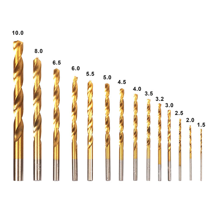 Metrisches 99-teiliges Titan-Spiralbohrer-Set, Schnellarbeitsstahl mit 135° Spitze, Größe von 1,5 mm bis 10 mm, Ideales Bohren